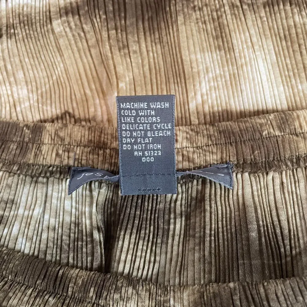 Boho Midi Skirt Size Small Green Brown Abstract Crinkle Pleated Fairy Whimsigoth